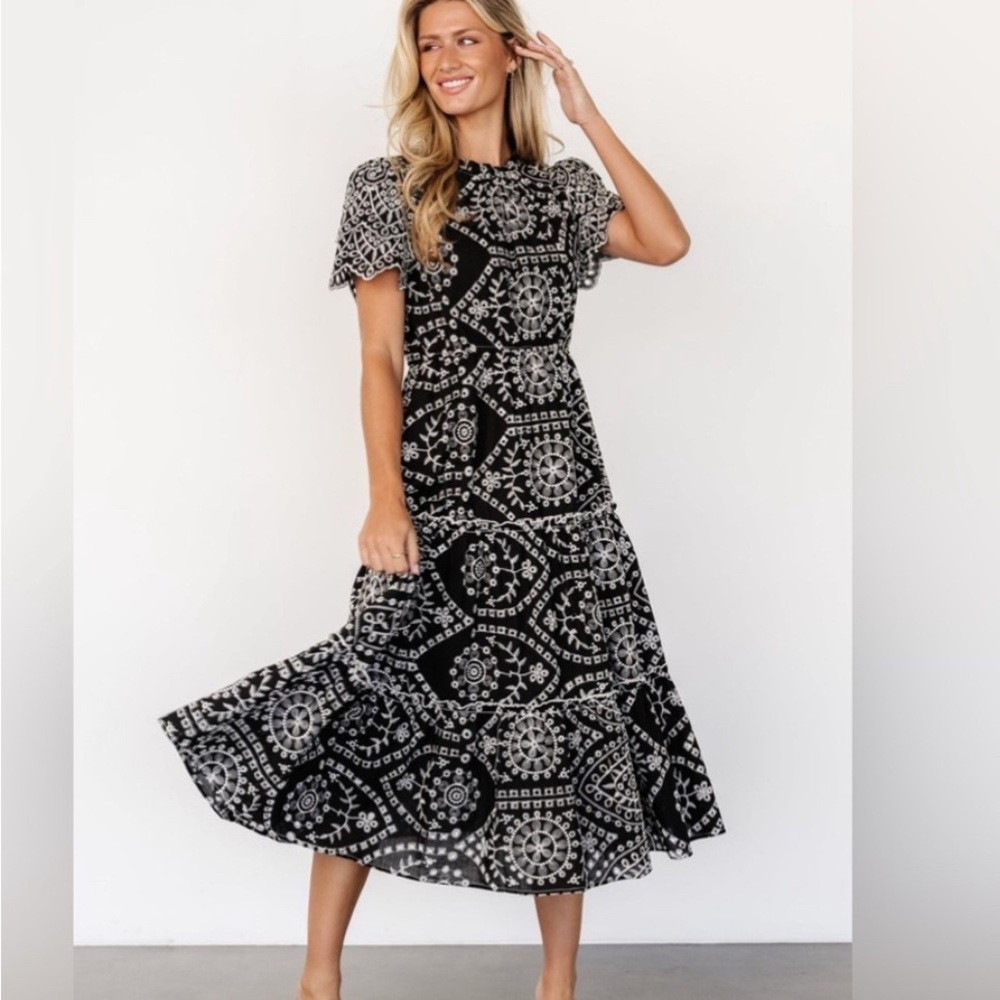 Baltic Born Black & White embroidered eyelet Midi Dress size medium